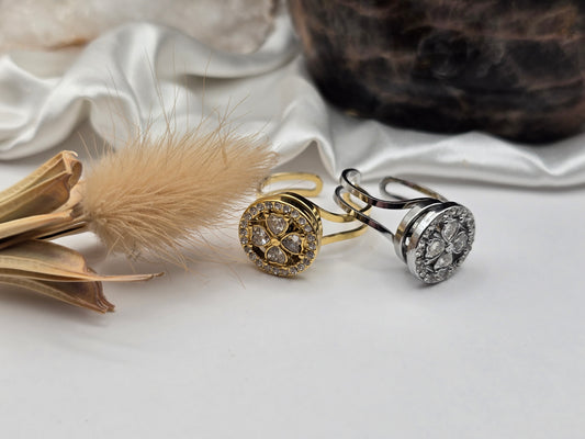Bague Anti-Stress “Fleur Strassée” – Doré ou Argenté