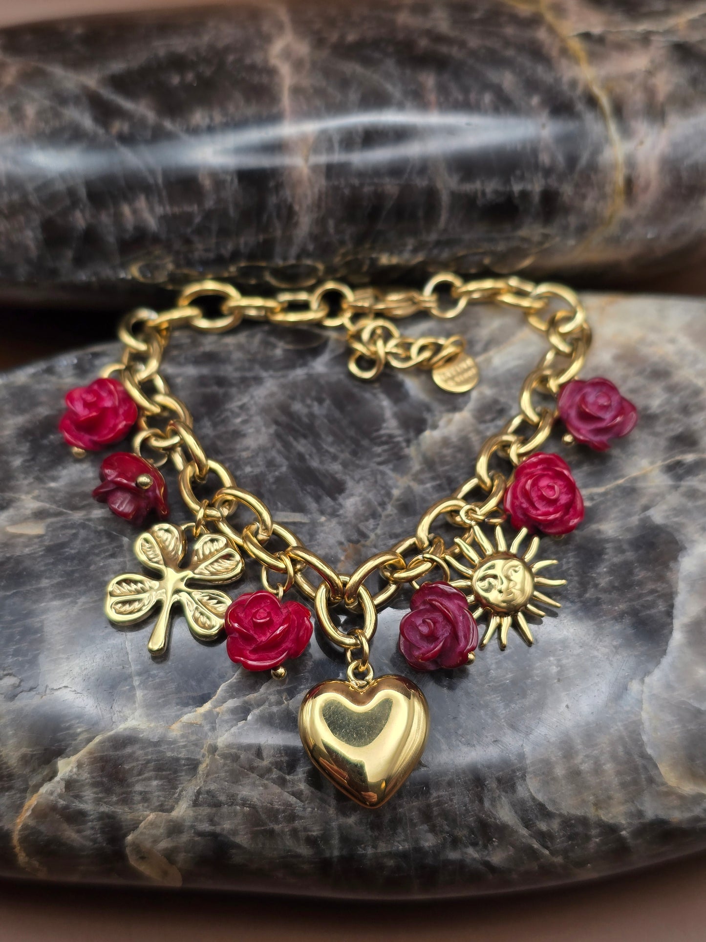 Bracelet Jaspe Rouge & Breloques