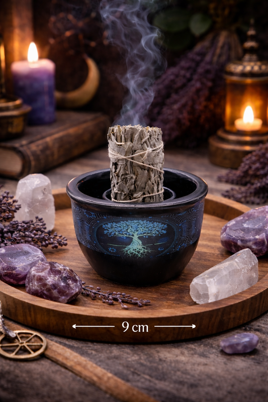 Bol Fumigation Céramique arbre de vie  Noir 9cm