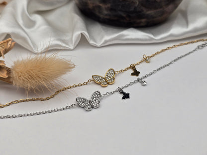 Bracelet “Papillon Étincelant” – Doré ou Argenté