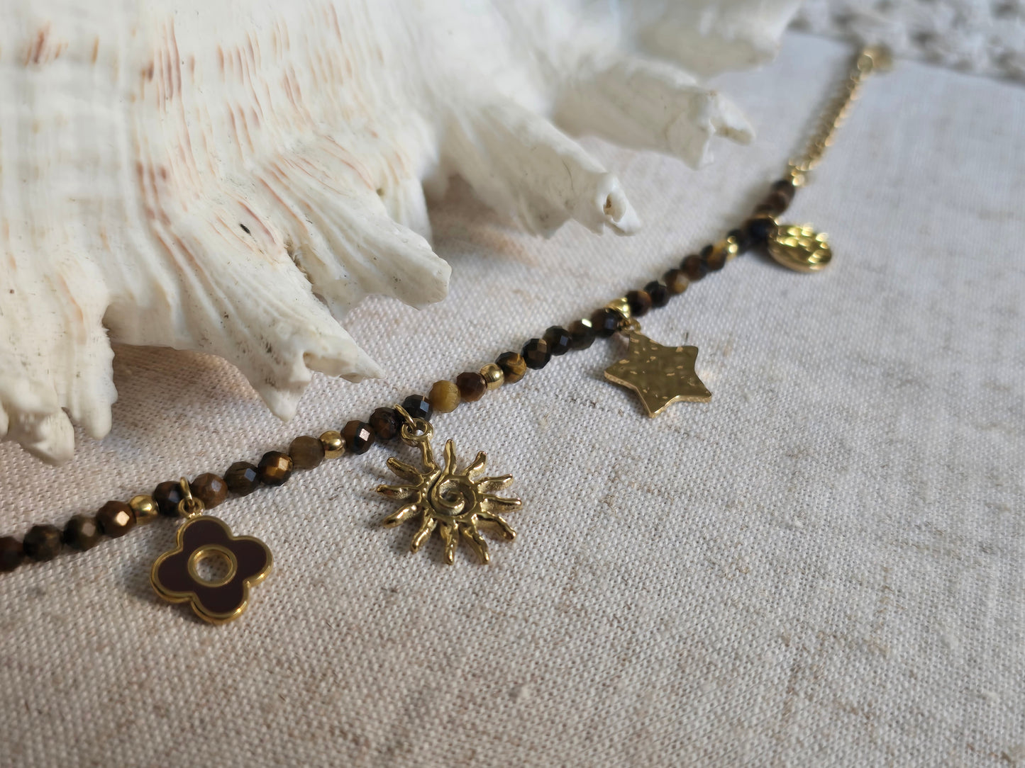 Bracelet Cœur Doré & oeil du tigre