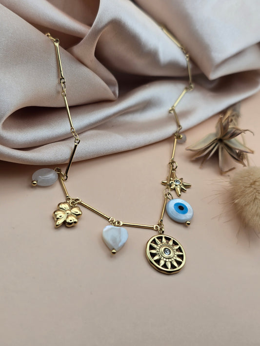 Collier porte-bonheur – Soleil & Œil protecteur