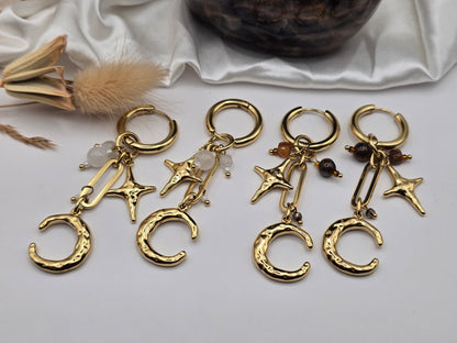 Boucles d’oreilles “Lune & Étoiles” – Pierres naturelles