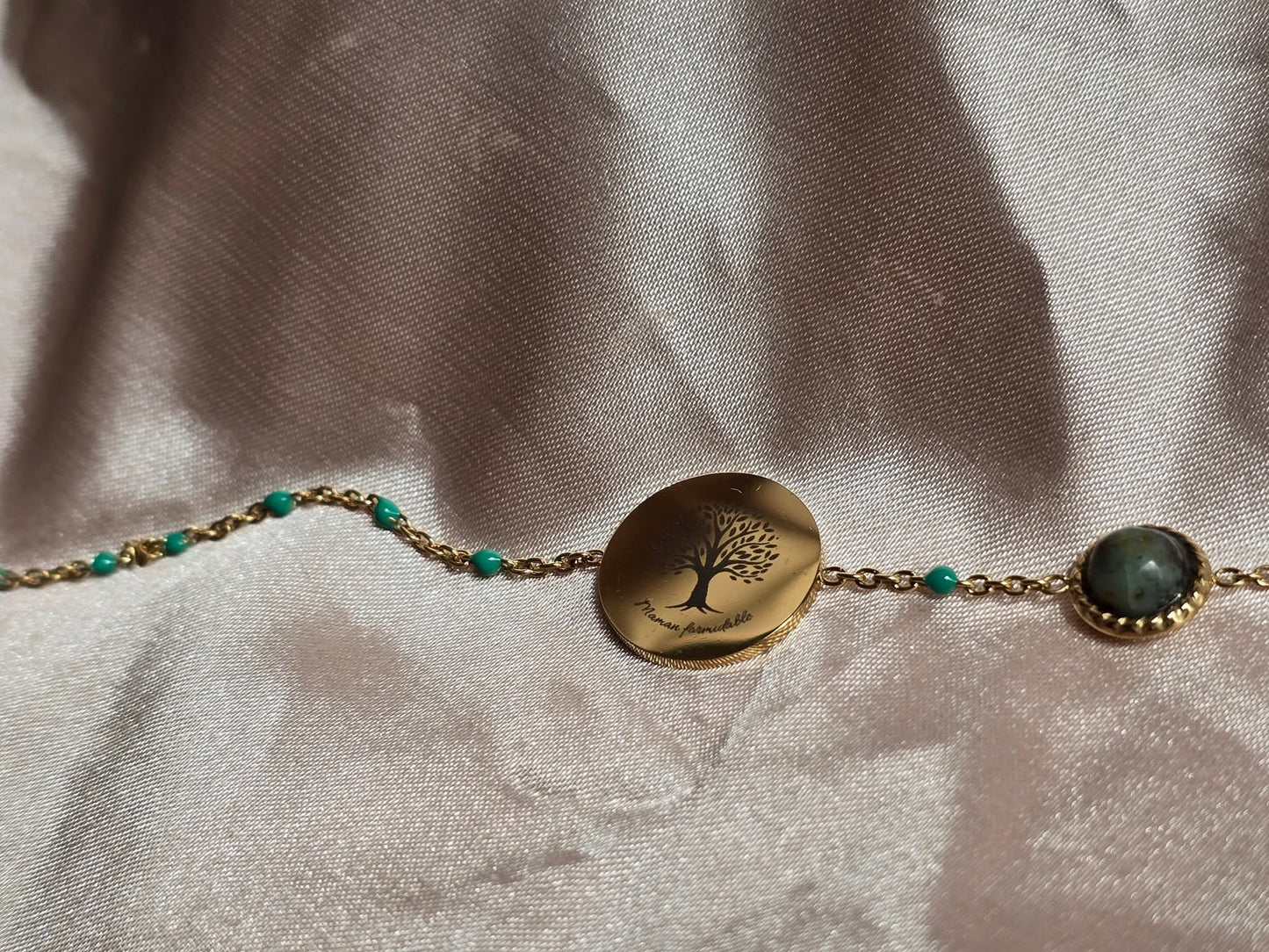 Bracelet gravé en acier inoxydable – Pierre de Soleil / Lapis Lazuli / Turquoise Africaine