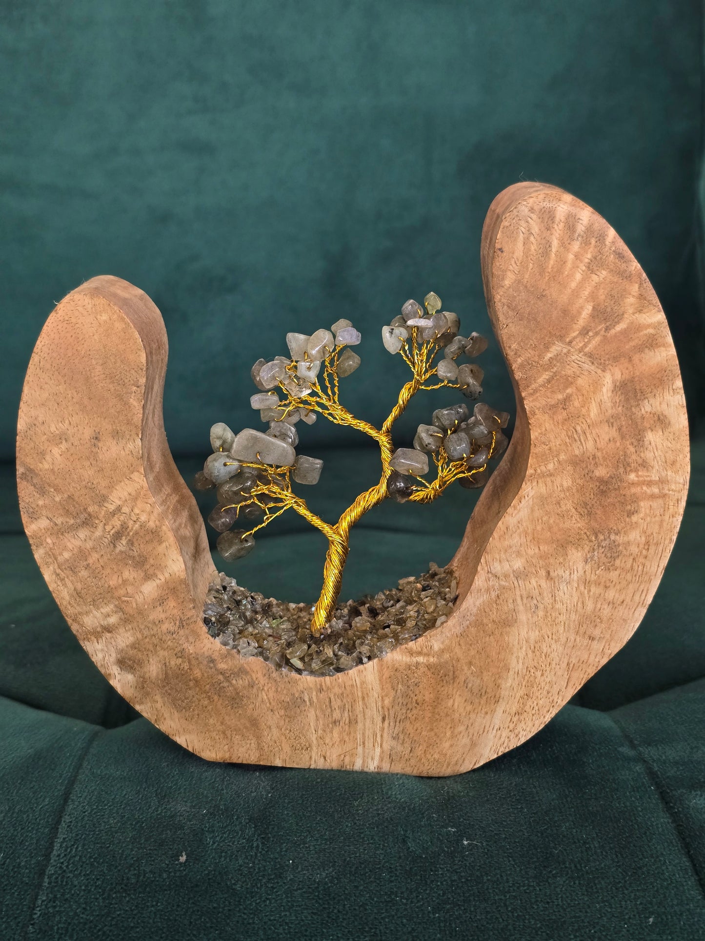 Arbre du Bonheur sur décor en bois – Pierres naturelles au choix