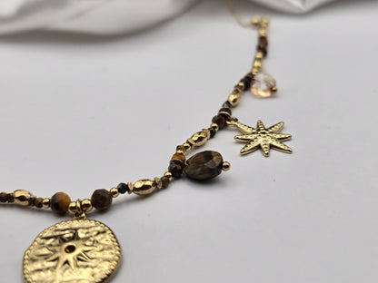 Collier “Soleil Protecteur” – Œil de Tigre & Doré