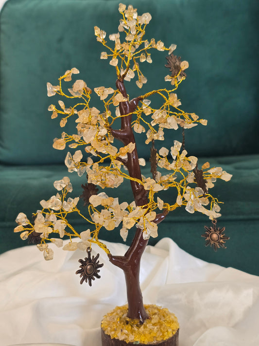 Arbre du bonheur en Citrine – Symboles soleil – 300 pièces ☀️🌳
