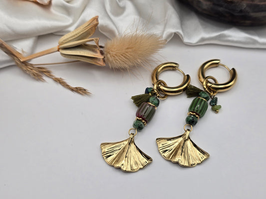 Boucles d’oreilles “Ginkgo Bohème” – Pierres naturelles