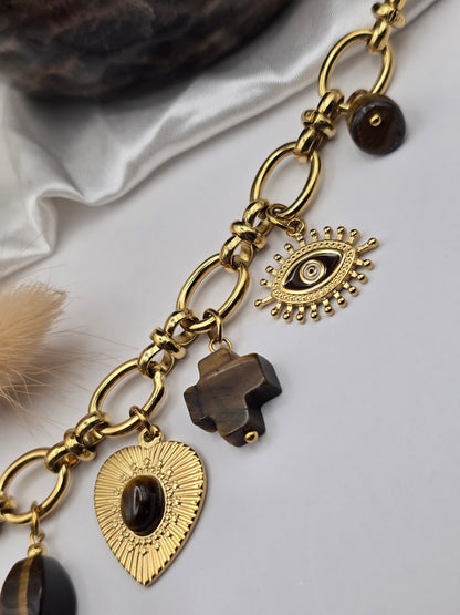 Bracelet “Protection Dorée” – Œil de Tigre & Talismans