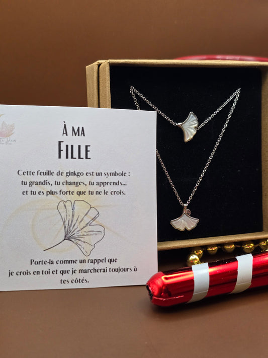 Collier Feuille de Ginkgo – Message Personnalisé