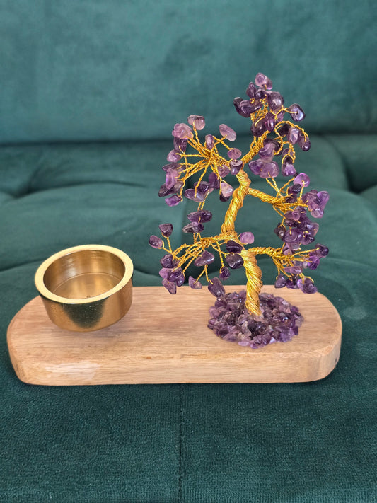 Arbre du Bonheur avec bougeoir en pierres naturelles au choix