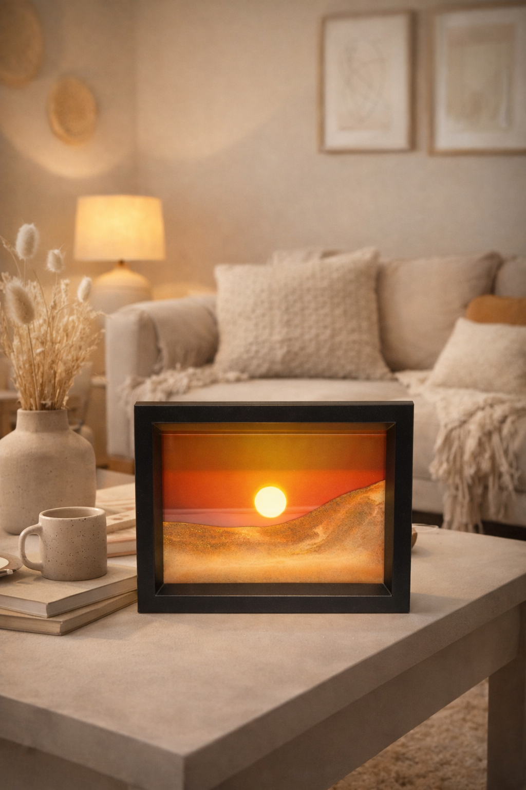 Tableau de sable couché de soleil