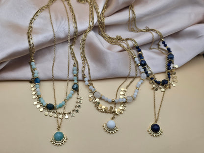 ✨ Collier Triple Rang en Pierres Naturelles – Énergie & Élégance