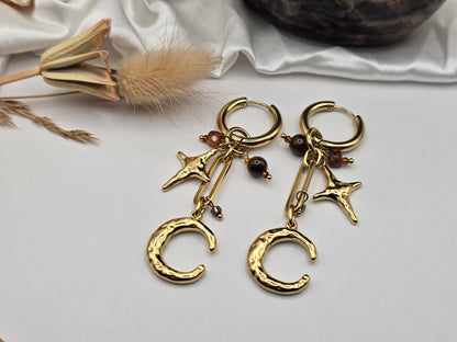 Boucles d’oreilles “Lune & Étoiles” – Pierres naturelles