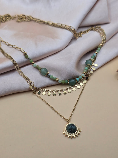 ✨ Collier Triple Rang en Pierres Naturelles – Énergie & Élégance