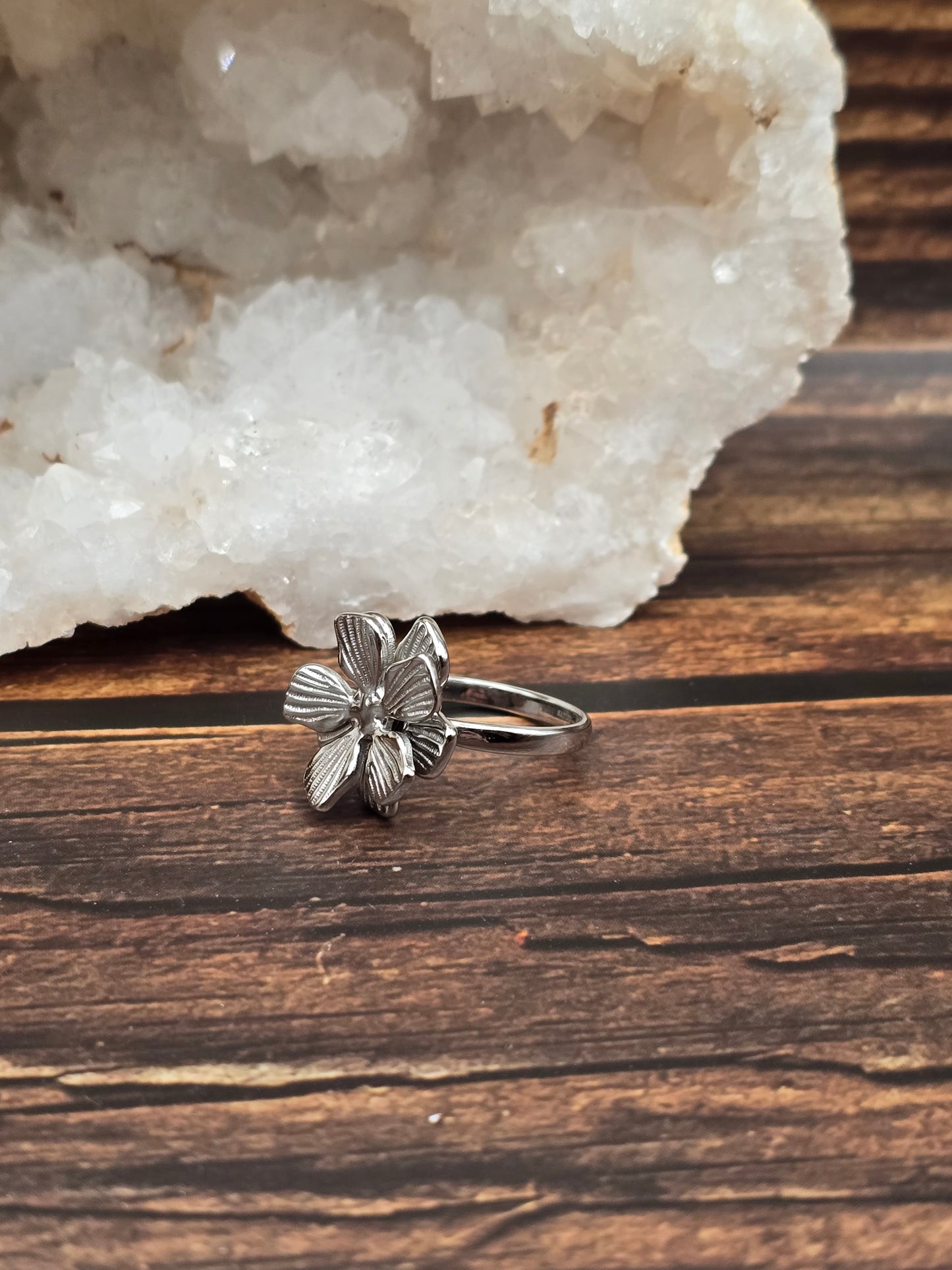 Bague Fleur Anti-Stress – Argentée