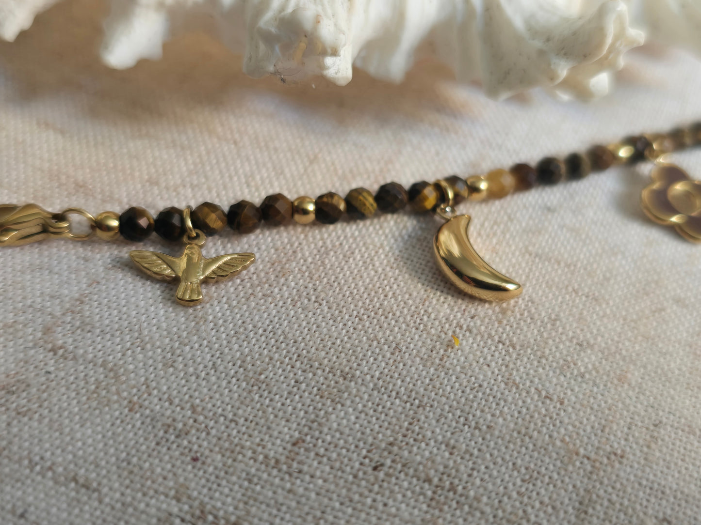 Bracelet Cœur Doré & oeil du tigre