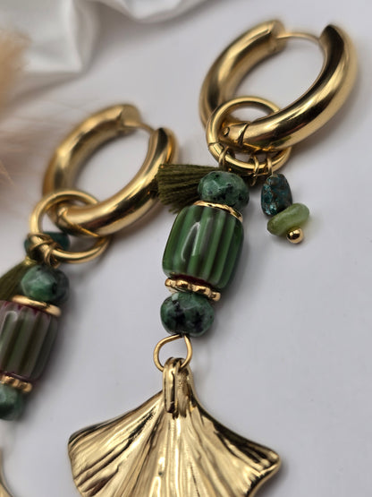 Boucles d’oreilles “Ginkgo Bohème” – Pierres naturelles
