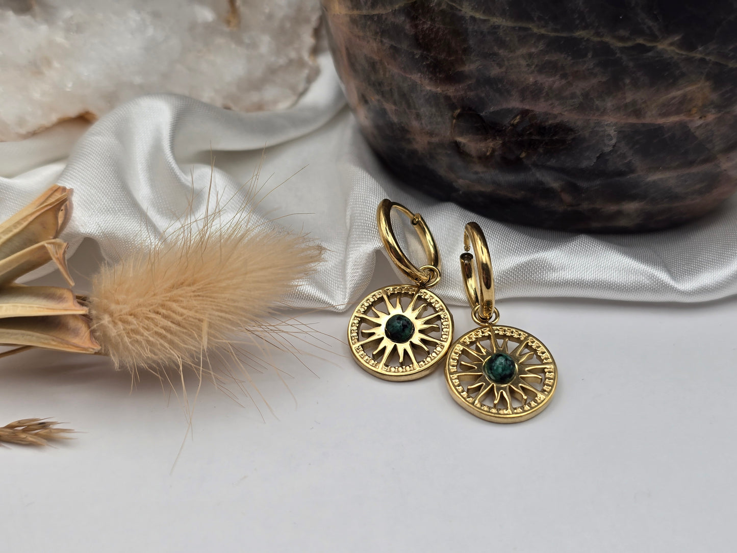 Boucles d’oreilles “Soleil & Pierre Naturelle”