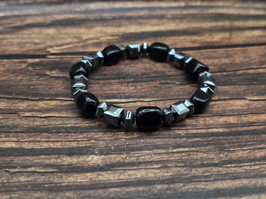 Bracelet Obsidienne Noire & Hématite – Protection & Ancrage