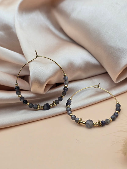 Créoles en labradorite – Doré