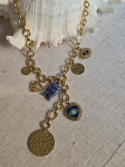 Collier Cascade Protectrice – Œil de Nazar & Sodalite –