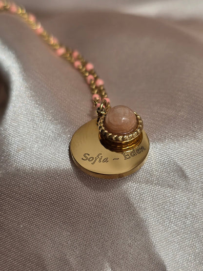 Collier gravé en acier inoxydable – Pierre de Soleil / Lapis Lazuli / Turquoise Africaine