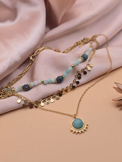 ✨ Collier Triple Rang en Pierres Naturelles – Énergie & Élégance