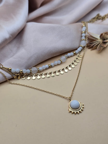 ✨ Collier Triple Rang en Pierres Naturelles – Énergie & Élégance