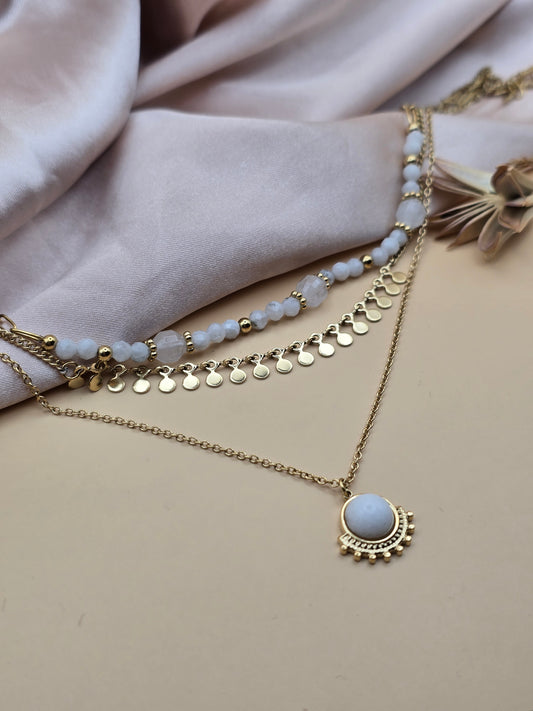 ✨ Collier Triple Rang en Pierres Naturelles – Énergie & Élégance