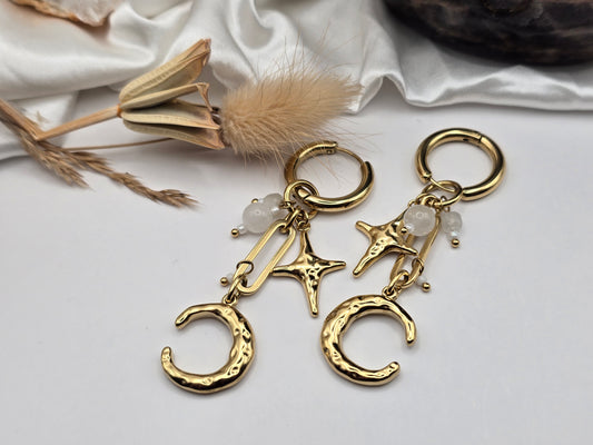 Boucles d’oreilles “Lune & Étoiles” – Pierres naturelles